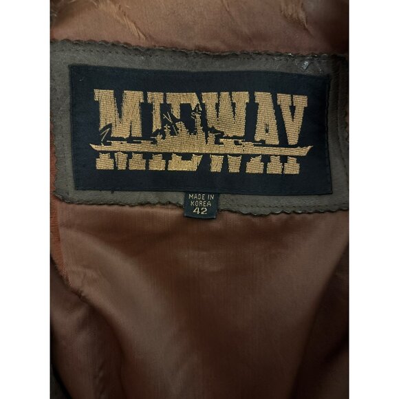 Vintage Midway Brown Genuine Leather Bomber Jacket Size 42 With Front Pockets an - Picture 13 of 16